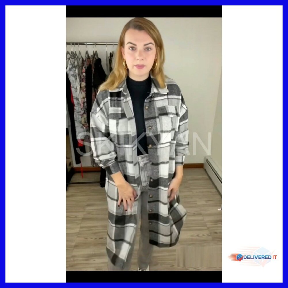 Oversized Flannel Shacket Jacket - 100% Polyester… - image 7
